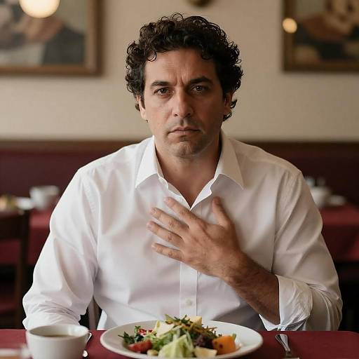 Middle-Aged Man Dining in Restaurant