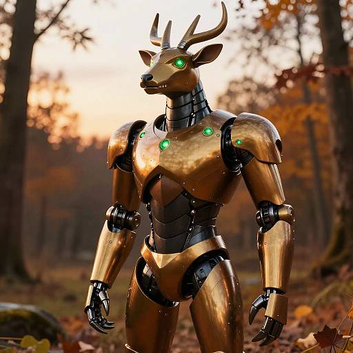 Bronze Stag Robot in Autumn Forest
