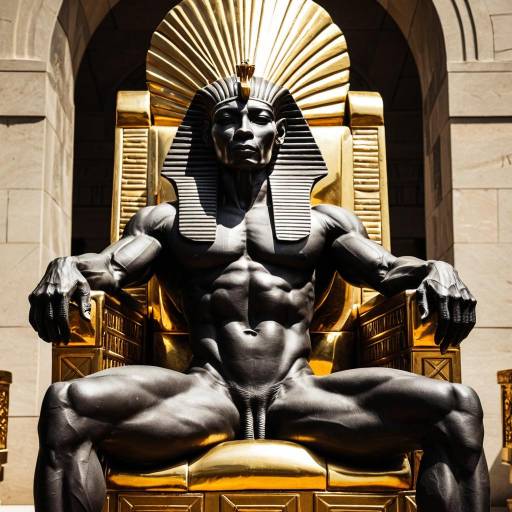 Muscular Sphinx Statue on Gold Throne