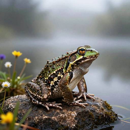 Realistic Frog on Rock by Pond