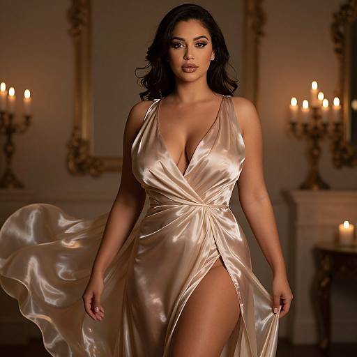 Elegant Woman in Flowing Silk Gown