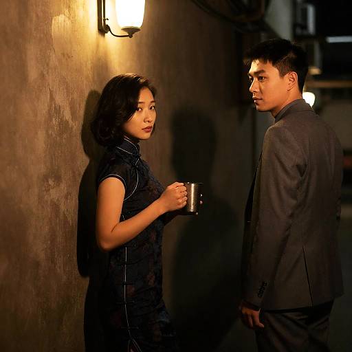 Dimly Lit Alleyway with Asian Couple at Night