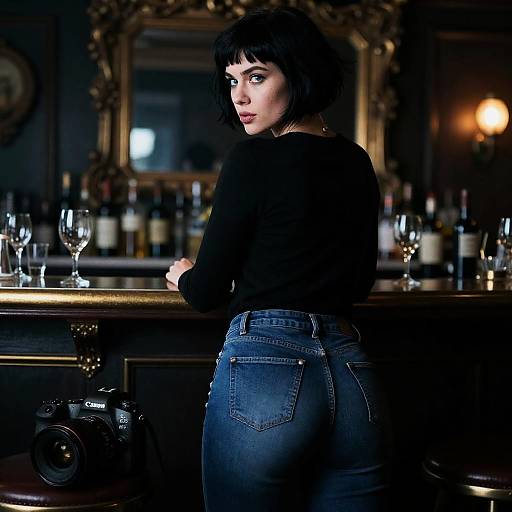 Cinematic Rear Portrait Seductive Bar Scene