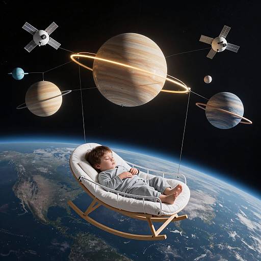 Child Sleeping in Space Cradle