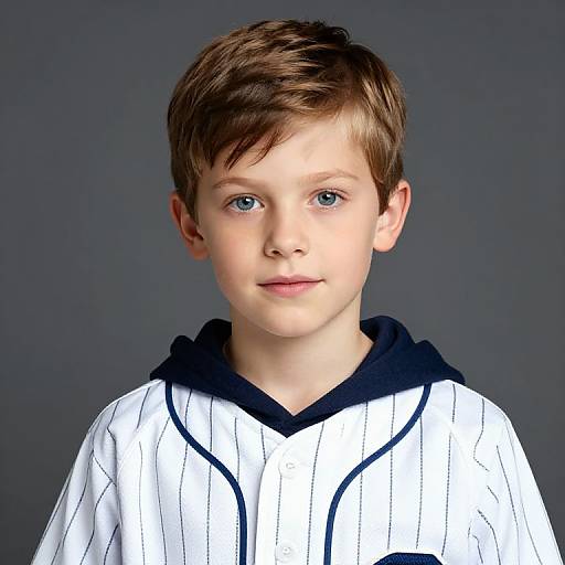 Boy in Striped Baseball Jacket