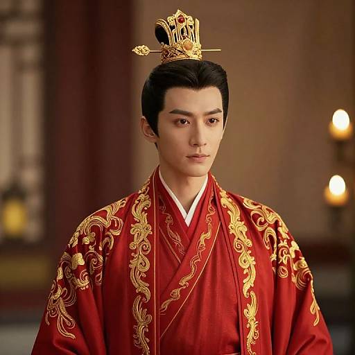 Regal Male in Red Embroidered Robe