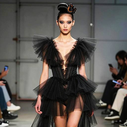 Avant-Garde Black Tulle Fashion Dress