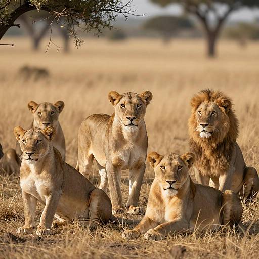 Majestic Lions in Sunlit Savanna Scene