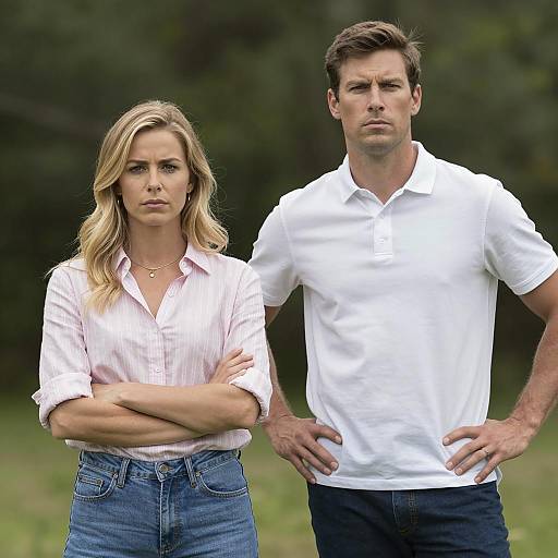 Serious Young Couple Standing Outdoors