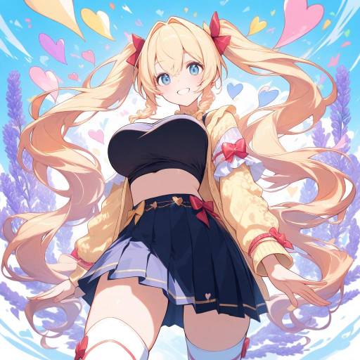 Playful Anime Girl with Golden Pigtails