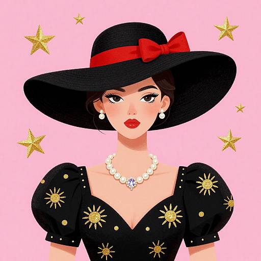 Glamorous Woman with Wide-Brimmed Hat