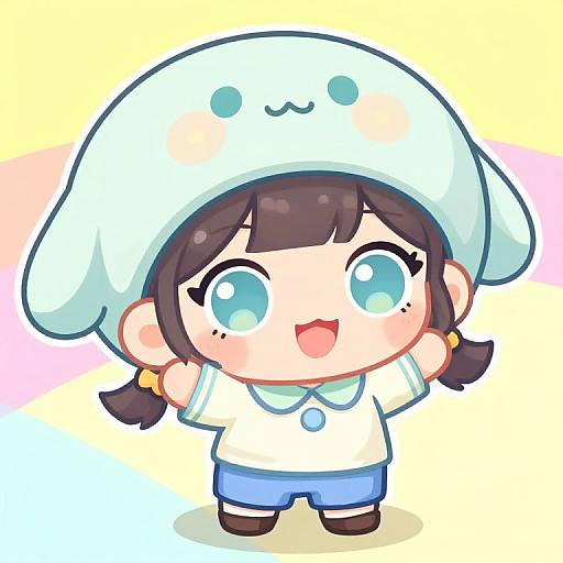 Chibi Character in Pastel Playful Pose