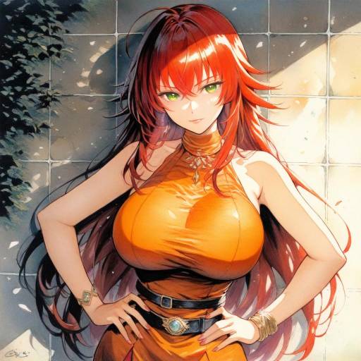 Elegant Rias Gremory in Orange Dress