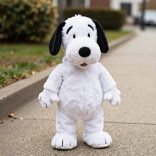 Youth Snoopy Dog Costume on Sidewalk