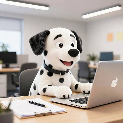 Cartoon Dalmatian Working in Modern Office