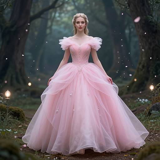 Ethereal Pink Dress in Mystical Forest