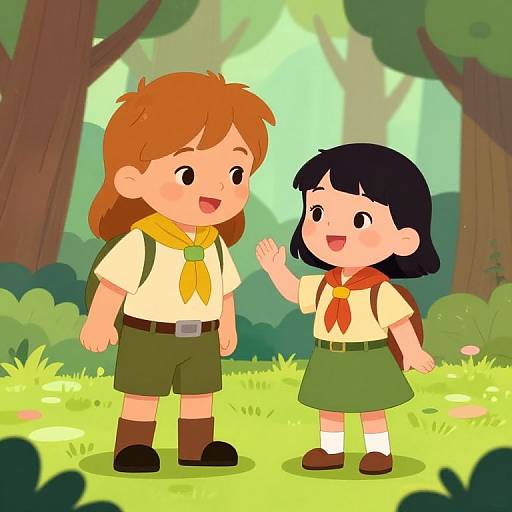 Cheerful Boy and Girl Scouts Playing