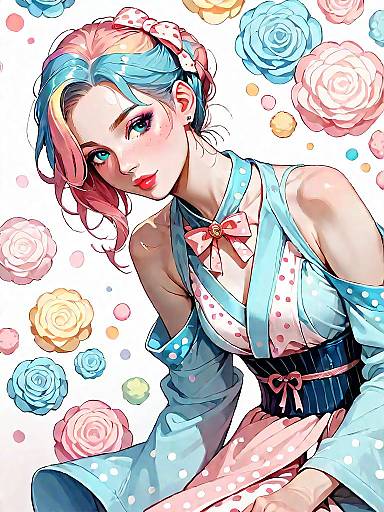 Anime Girl in Pastel Pink Cotton Romper