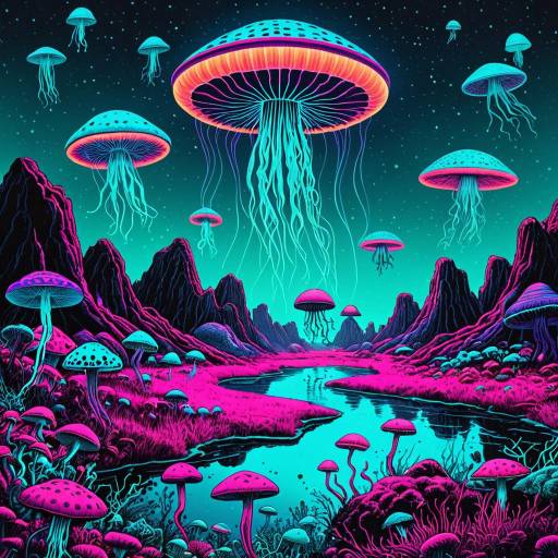 Psychedelic 70s Jellyfish and UFO Artwork Psychedelic 70s Jellyfish and UFO Artwork