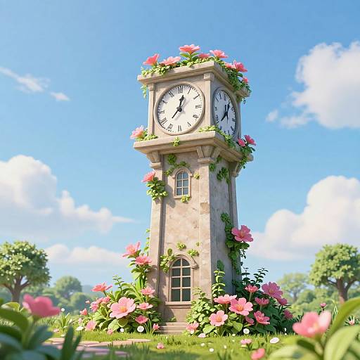 Ethereal 3D Clocktower Reclaimed by Nature