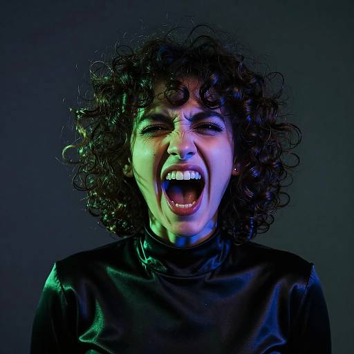Neon Scream: Curly Hair Portrait