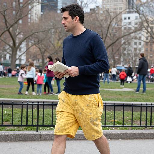 Urban Man in Yellow Quilted Shorts