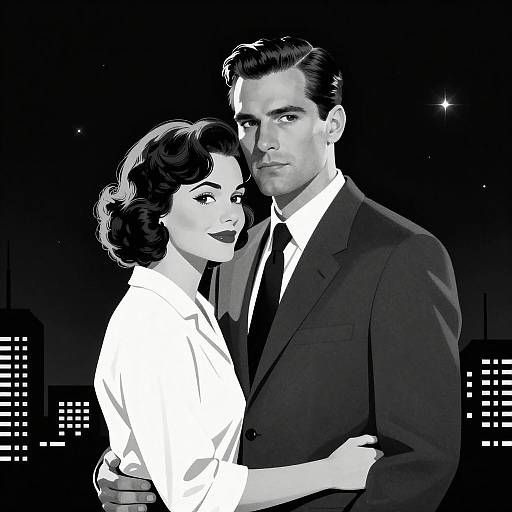 Film Noir Style Couple Embrace