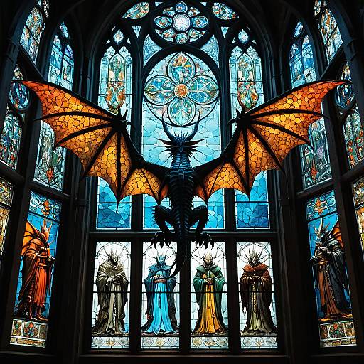 Fantasy Dragon with Stained Glass Window