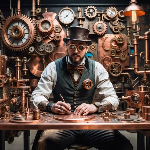 Steampunk Inventor in Copper Workshop Steampunk Inventor in Copper Workshop