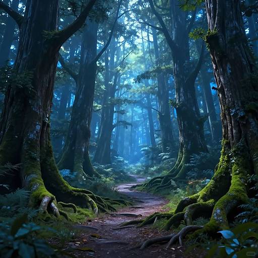 Ethereal Blue 3D Forest Scene
