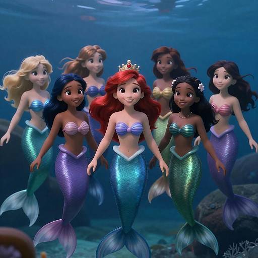 Colorful Mermaids Underwater Gathering