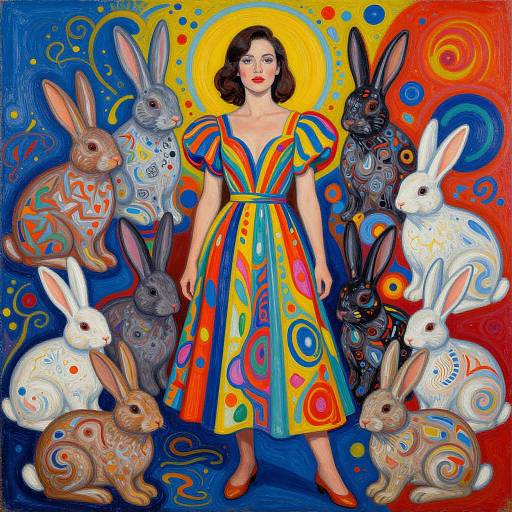 Surreal Woman with Rabbits Painting