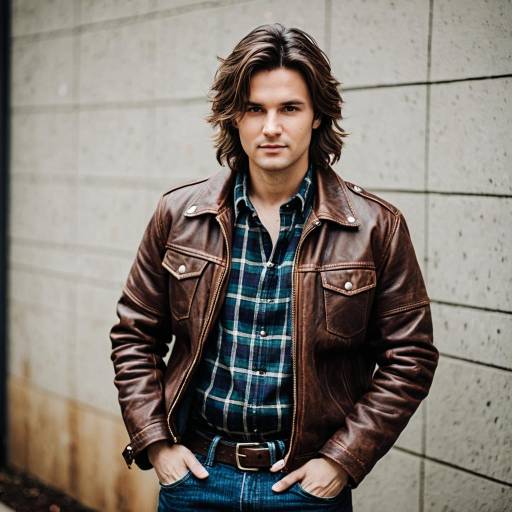 Man in Brown Leather Jacket and Plaid Shirt