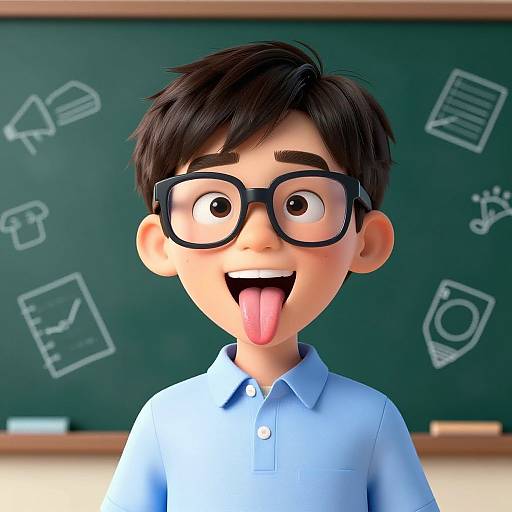 Mischievous Nerdy Cartoon Boy