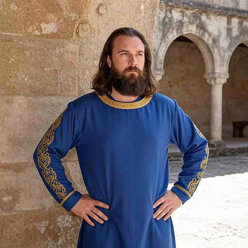 Distinguished Man in Embroidered Blue Jacket
