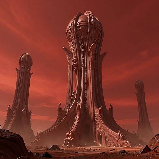 Brutalist Alien Civilization Matte Painting