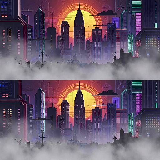 Neon Cyberpunk Silhouette Landscape