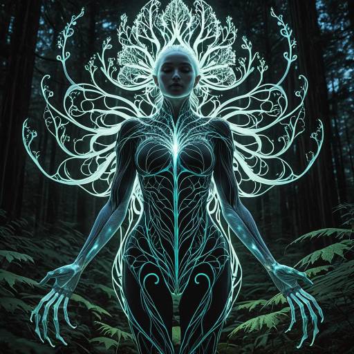 Ethereal Forest Guardian with Glowing Fractal Tendrils