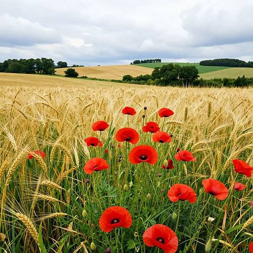 Vibrant Red Poppies in Wheat Field