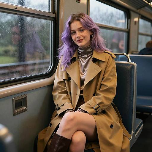 Lavender-Ombre Woman in Vintage Train