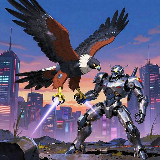 Cybernetic Hawk vs Armored Mech