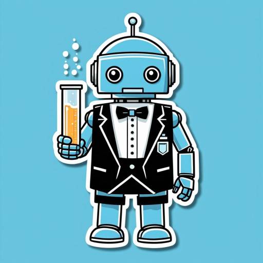 Kawaii Robot in Formal Vest with Test Tube