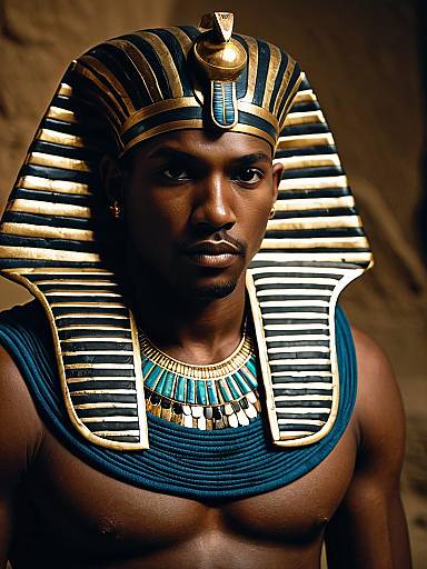 Dark-Skinned Man in Pharaoh Costume