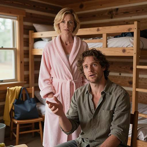 Cozy Cabin Interior with Two Figures