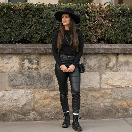 Stylish Woman Against Stone Wall