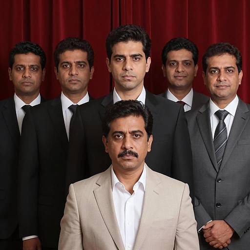 Formal Group Portrait Against Red Curtain