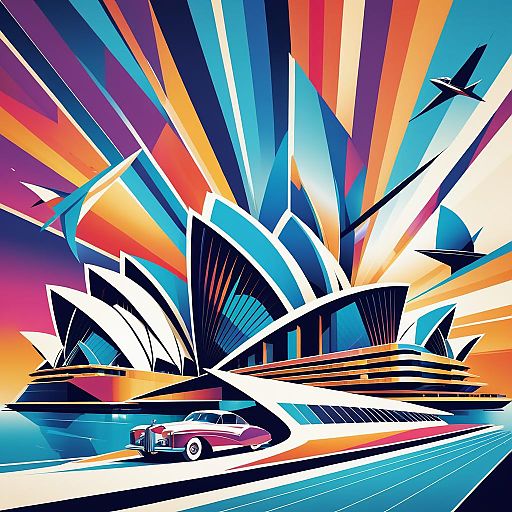 Glamorous Art Deco Sydney Opera House Scene Glamorous Art Deco Sydney Opera House Scene