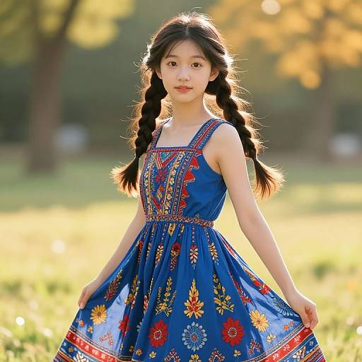 Asian Girl in Vibrant Floral Dress