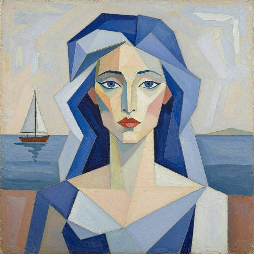 Cubist Woman with Ocean Scene