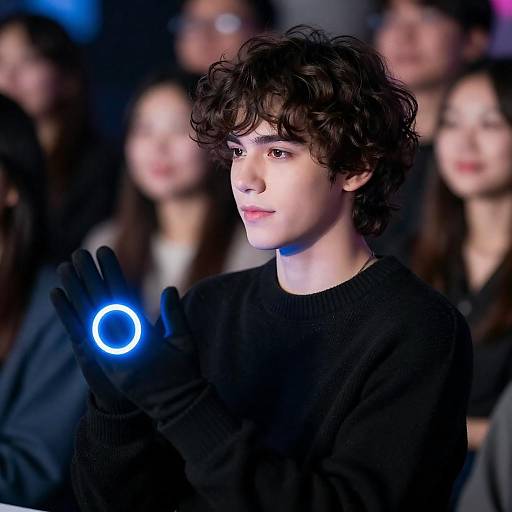 Young Man with Neon Ring in Crowd